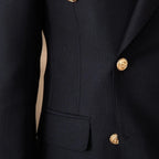 Double-Breasted Wrap Blazer with Gold Buttons