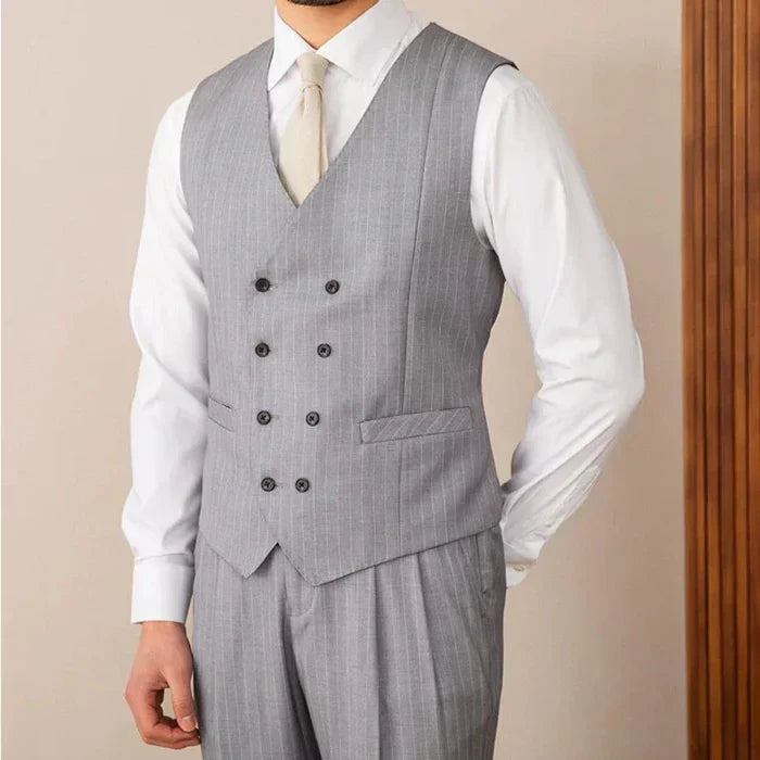 Gray Pinstripe Double-Breasted Vest