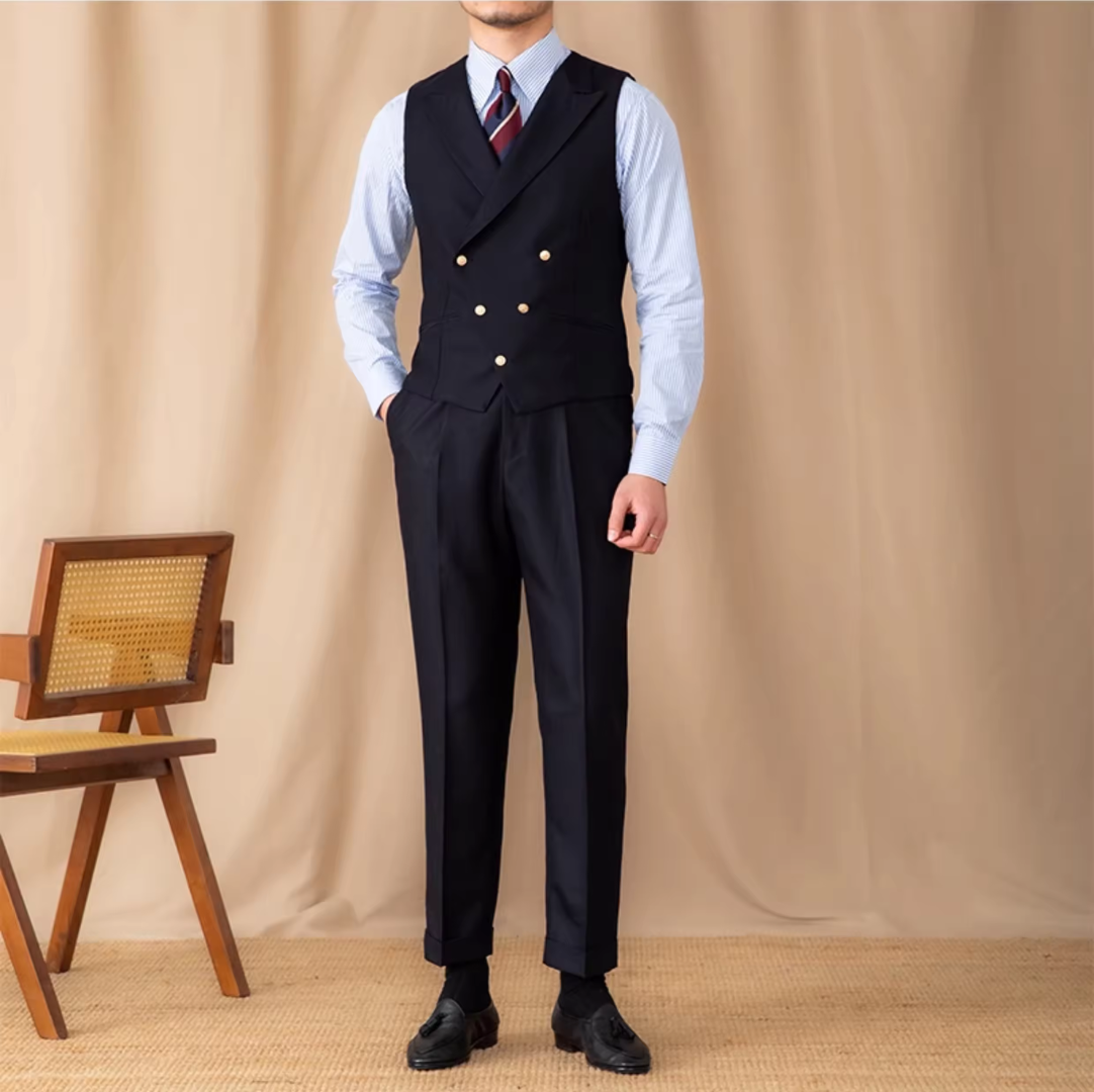 British Black Double-Breasted Vest
