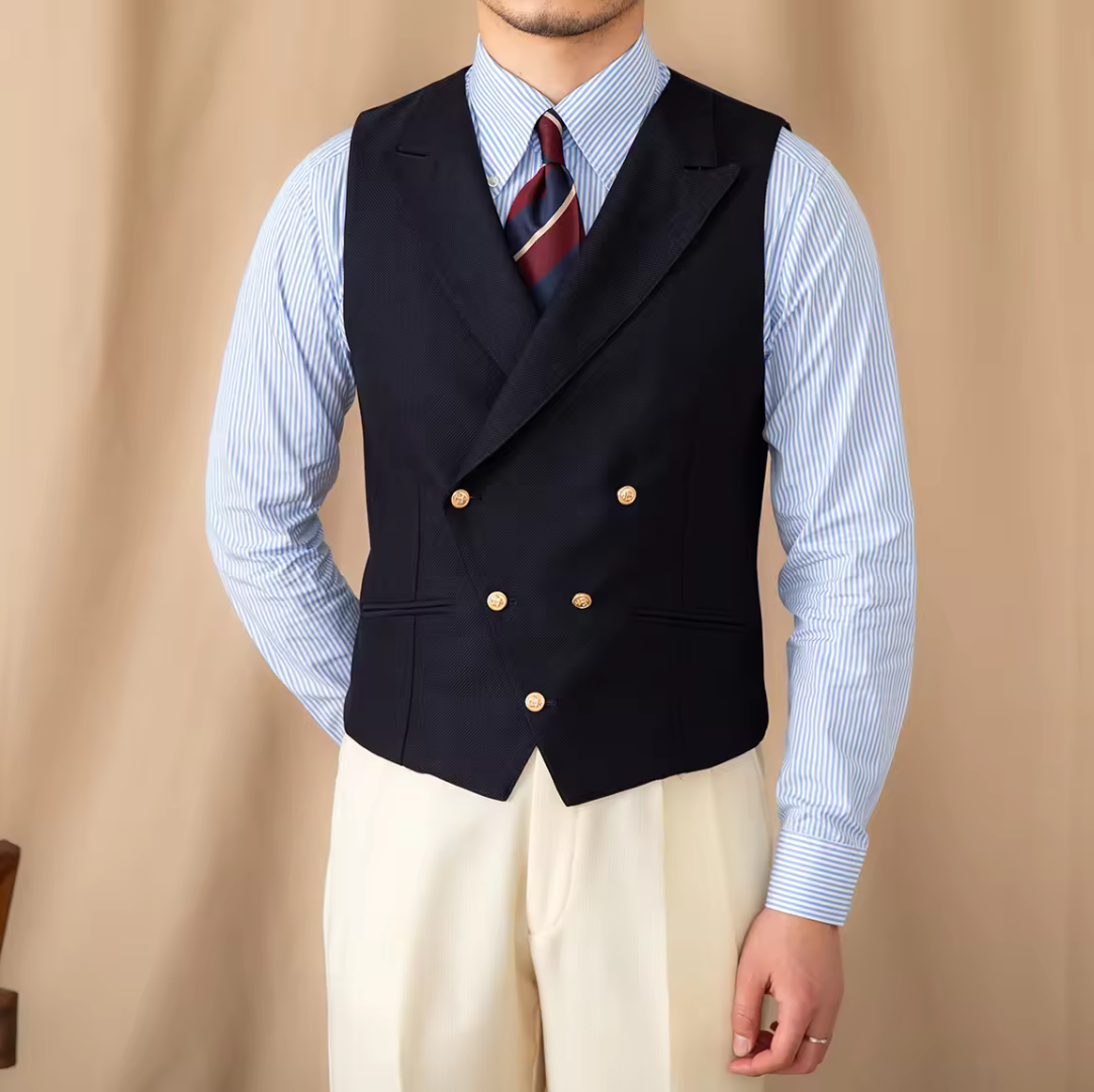 British Black Double-Breasted Vest