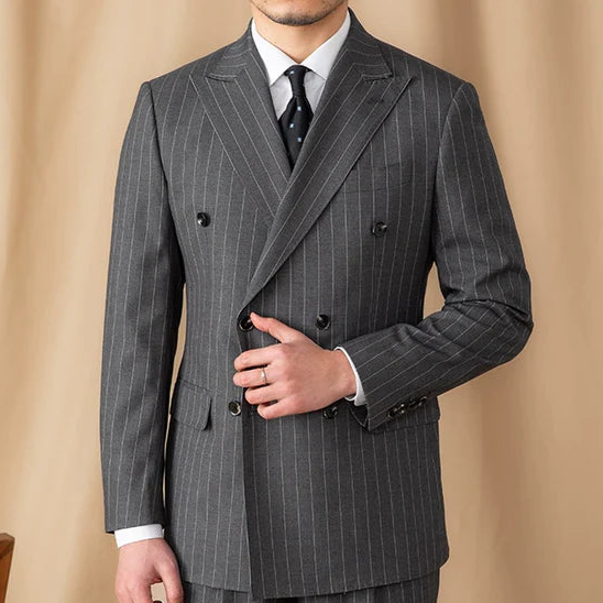 Gray Pinstripe Double-Breasted Blazer