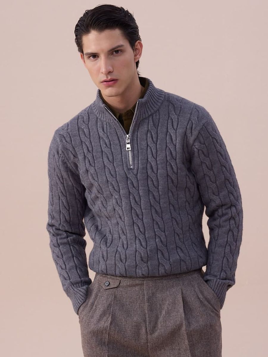 Cable Knit Half-Zip Sweater